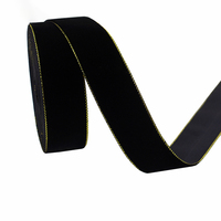 Ruban en velours double face noir et or avec bordure métallisée scintillante pour emballage cadeau, décoration de mariage, fête, fabrication de nœuds et artisanat