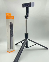 Perche à selfie télescopique extensible de 170 cm avec télécommande sans fil et lumière LED
