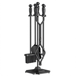 Heavy Duty Wrought Iron Fireplace Tool <b>Set</b> with Stand – 5 Piece Fireside Companion <b>Set</b> Including <b>Poker</b>, Tongs, Shovel & Brush - Product Image 3
