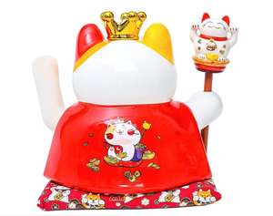 セラミックラッキーキャット10 "白いセラミックマネキネコ手を振った腕、華やかに装飾された磁器ビジネスに最適なギフト - Product Image 2