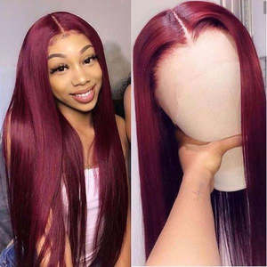 99J Perruque Body Wave HD Lace Frontal Pre Pluck Perruque péruvienne rouge bordeaux Lace Front Perruques <span class=keywords><strong>cheveux</strong></span> humains transparentes colorées - Product Image 4