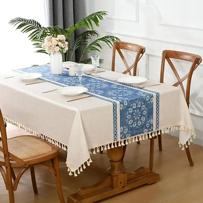 Factory outlet rectangular vintage jacquard luxury table cloth linen tablecloth