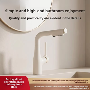 Rubinetto da Bagno in Rame Bianco <span class=keywords><strong>Latte</strong></span> per Lavabo, con Funzione Estraibile e Sollevabile, Acqua Calda e Fredda a Flusso Continuo, Anti-Schizzo, con Valvola in Ceramica - Product Image 6