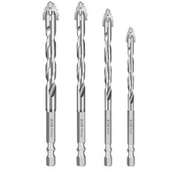 Foret en alliage à quatre lames en spirale à rainure croisée avec tige hexagonale de 10 mm pour carreaux et matériaux en verre