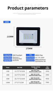 كشاف LED مقاوم للماء بدرجة حماية IP66 مع تغيير الألوان RGB للاستخدام الخارجي في المباني والجسور، إضاءة ساطعة بزاوية 180 درجة - Product Image 6