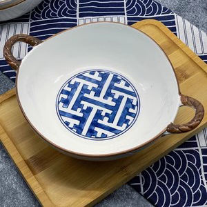 Cuencos de comida de porcelana con doble asa de 7,5 pulgadas, vajilla para el hogar, vajilla de cerámica Retro sencilla, cuenco para Cocina - Product Image 5