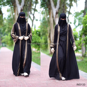ドバイ装飾ストーンオープンアバヤセット高級ブラックカフタン長袖インナードレスカスタムメイド服中東ドバイ - Product Image 3