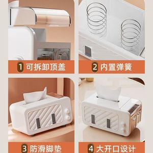 Caja de pañuelos multifuncional con soporte para teléfono y compartimento de almacenamiento para uso en el escritorio de la sala de estar - Product Image 4