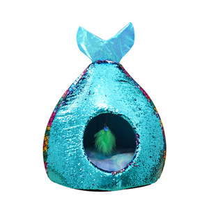 Nid pour chat en forme de sirène, design ovale avec paillettes colorées et jouet intégré, pour chats, maison confortable et chaude pour l'hiver - Product Image 4