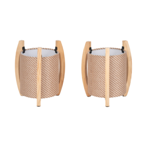 Lampade da tavolo a treppiede cilindriche con paralume in lino intrecciato, illuminazione decorativa per camera da letto e soggiorno. - Product Image 1