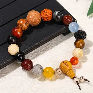 JD Buda cuentas de madera encanto pulseras Tíbet budista oración brazaletes joyería Vintage Natural 18 Bodhi semilla pulsera