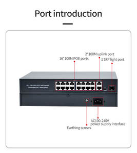 16-Port 10/100M POE-Netzwerk-Switch mit 2 Gigabit-und 1 SFP-Port 330W Eingebaute Stromquellen fabrik - Product Image 4