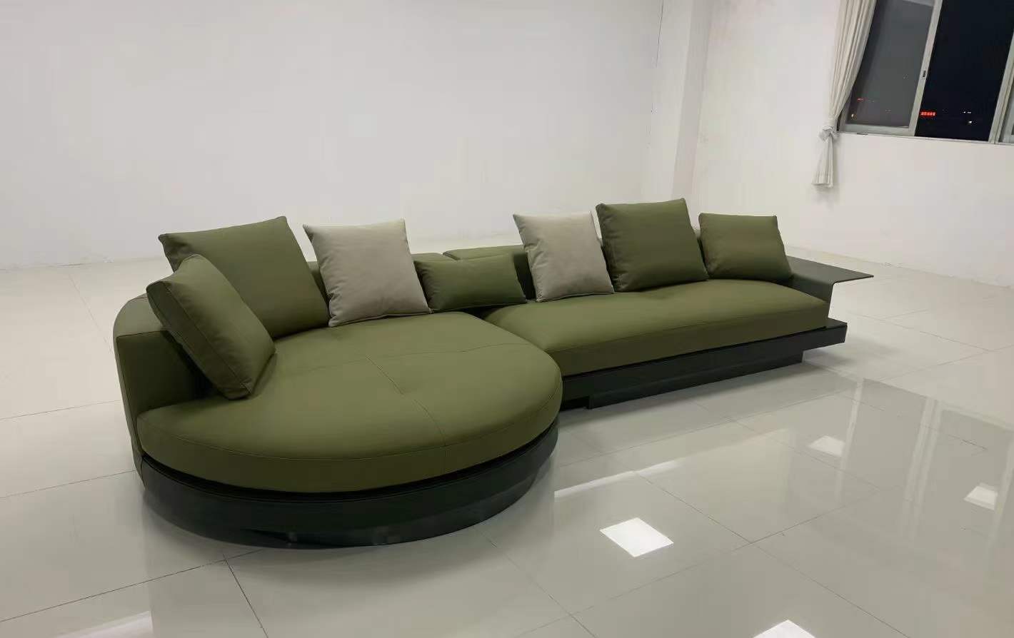 New Italian style fabric leather sofa set living room furniture green color customize modular sofa set