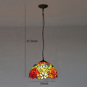 LongHuiJing Tiffany Style Multi-<b>light</b> or Single <b>Light</b> <b>Rose</b> Stained Glass Chandelier, 12" Handmade Shade - Product Image 6
