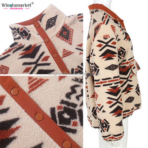 بلوزات نسائية من الفرو الصناعي الغربي لينة الشتاء Aztec Sherpa مخصص خمر البلوز النساء - Product Image 3