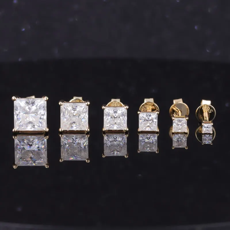 New Arrival Princess Cut Moissanite Stone 14k White Gold Earrings Women