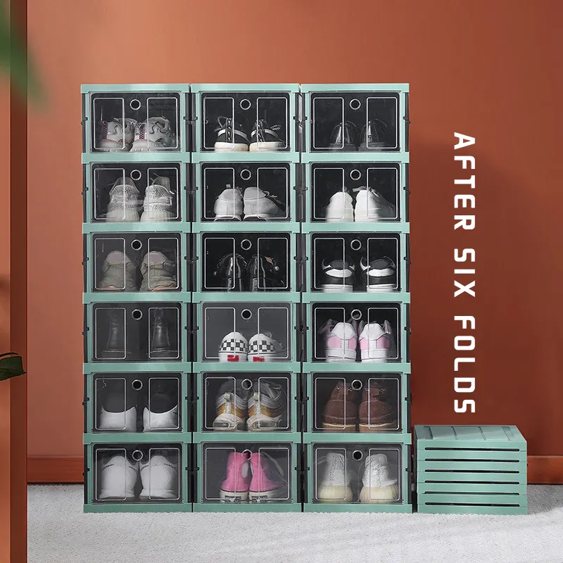 Armario de zapatos transparente de alta capacidad, cajón apilable, caja de almacenamiento de zapatos de plástico, estante