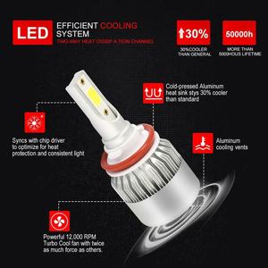 Kit de Faros LED C6 Súper Brillantes de 6000LM con Sistema de Ventilador de Refrigeración para Automóviles Universales H4 H7 H11 Chip COB 36W 72W - Product Image 4