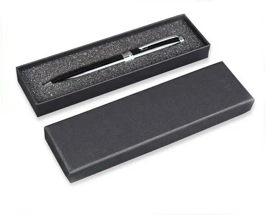 โลโก้ที่กำหนดเองหรูหรากระดาษแข็งกล่องของขวัญสีดำสำหรับปากกา
