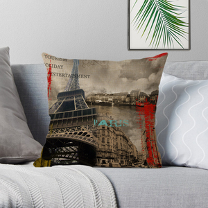 ใหม่สไตล์อังกฤษลอนดอนสิ่งทอหน้าแรกตกแต่งโซฟาผ้าฝ้ายวินเทจผ้าลินินสีชมพูหมอนสีแดง - Product Image 2