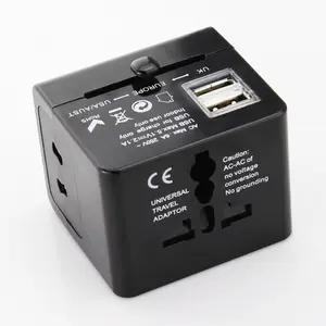 Hepsi bir evrensel seyahat adaptörü 2 USB portu ile dünya seyahat AC güç şarj adaptörü İngiltere/abd/AU/ab