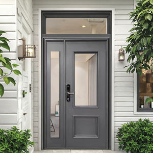 Puerta exterior de madera maciza de diseño moderno de lujo Aplicación al aire libre Entrada frontal con panel de vidrio para uso residencial de Villa - Product Image 1