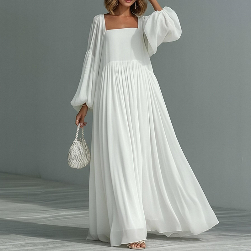 sachin and babi light blue dress White Ruffle Chiffon Dress Dolly Luxury White V-Neck Sleeveless Loose  Ruffle Wedding Dress-Yola M / White main image 1
