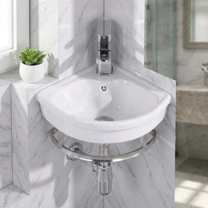 Lavabo d'angle mural triangulaire en céramique de petite taille avec cadre en acier inoxydable – Vente directe usine Chaozhou - Product Image 1