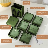 Set di Scatole per Gioielli Verdi con Sacchetto in Velluto |   Scatola per Gioielli Quadrata Universale in Cartone Ecologico con Borsa, Elegante Scatola per Gioielli in Stile Cinese