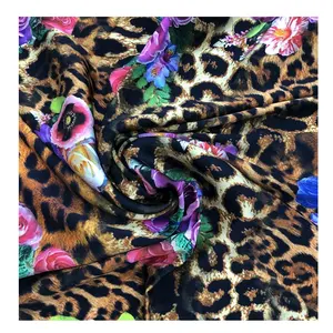 Cheap Customer print leopard floral design 75D polyester stretch satin chiffon fabrics for dress