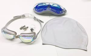 新しい水泳防曇ゴーグル水泳ゴーグル防曇シュノーケリングゴーグル + 水泳帽 + イヤークリップ4セット - Product Image 4