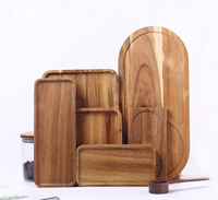 Plateau de service rectangulaire ovale en bois d'acacia, plateau en bois massif pour la présentation de nourriture, de desserts et de café, pour la cuisine, le café, le restaurant