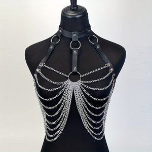 A Punk Fashion Faux Leather Sexy Strappy Design Suit with <strong>Strapless</strong> Upper <strong>Body</strong> and a Hundred Ties for Women - Product Image 1