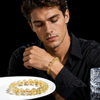 Bracelet en Citrine Naturelle Brésilienne et Quartz Rutile Doré 10mm - Attraction de Richesse et Succès, Cadeau Spirituel Unisexe