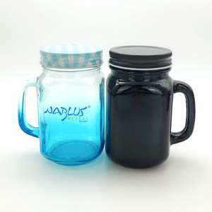 Tùy chỉnh thực hiện màu 450ml thủy tinh bia Mug vuông uống Mason <span class=keywords><strong>Jar</strong></span> với xử lý - Product Image 2