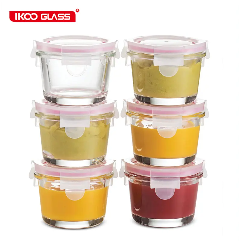 BPA free glass baby food container with snap lid Microwave safe 120ml baby food storage set Mini lunch box value pack