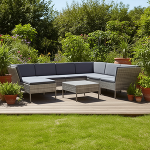 Ensemble de salon de jardin en polyrotin gris, 8 pièces, avec coussins, mobilier d'extérieur, design moderne, style contemporain, sièges pour 8 personnes - Product Image 2