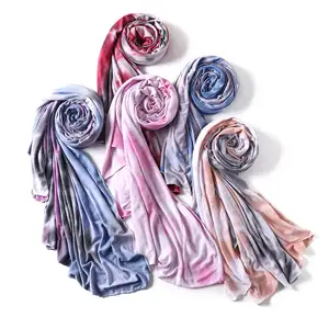 MIO New Tie-dye Impresso Modal Crinkle Scarf Hijab Mulheres Muçulmanas Cachecóis Envoltório de Algodão de Alta Qualidade Lenço Jersey 175*55cm