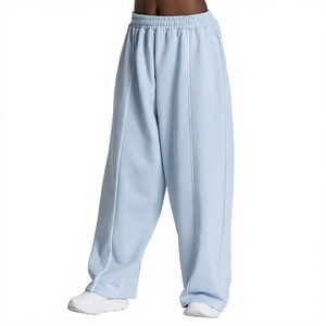 Men's Wide Leg Sweatpants Elastic Waist Side <b>Stripe</b> Casual Breathable Knitted Fabric Autumn Wear Light Purple - Product Image 2