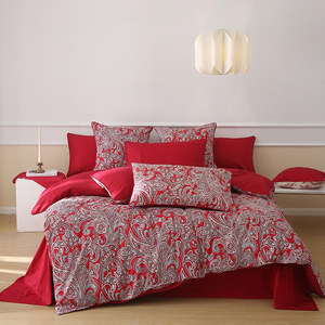 Ensemble de literie trois pièces rouge imprimé, certifié GOTS, 100% coton, teinture réactive, respectueux de la peau, approuvé ISO9001, Cloudland - Product Image 1