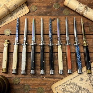 Couteau pliant EDC RANK1982, petite série, logos personnalisés, manche en résine, lame en acier 440, survie en extérieur, 13 pouces, style Mafia italienne AKC - Product Image 1