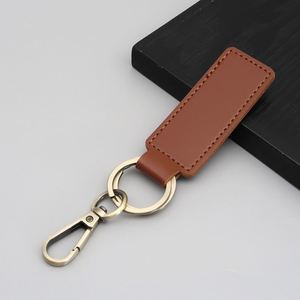 Cross-border PU Leather Embossed Logo Vintage Style Business Gifts Car Chain Pendant Model Rectangle 2 Keyrings Leather Key Fob - Product Image 5