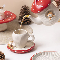 700ml créatif mignon champignon théière peint à la main tasse ensemble vertical café thé pot pour ménage vaisselle