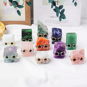 Kristal alami diukir patung landak batu pahatan tangan hewan dengan kacamata dekorasi DIY - Product Image 5