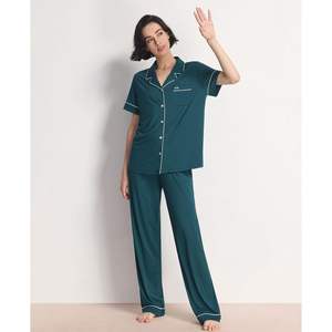 Conjunto de Pijama para Mujer, Viscosa de Bambú, Cuello de Solapa, Botones, Camiseta de Manga Corta con Pantalones, Dos Piezas, Ropa de Dormir de Algodón - Product Image 4