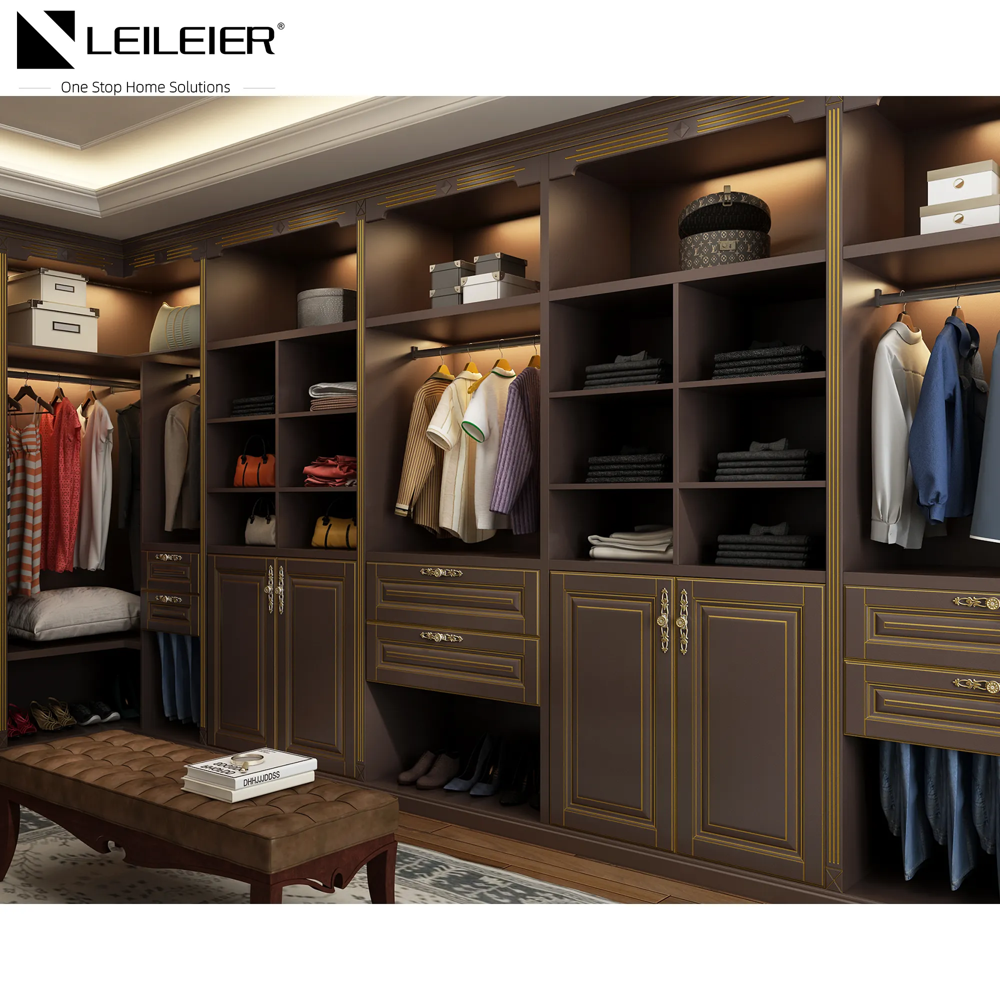 LEILEIER การออกแบบที่ทันสมัยตู้เสื้อผ้าที่กำหนดเองห้องนอนเดินที่ทันสมัยในตู้เสื้อผ้า