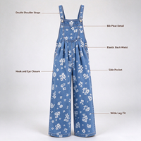 Salopette en jean sans manches à motif floral, longueur cheville, style boutique pour les promenades matinales