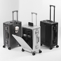 Maleta con Ruedas Giratorias de Aleación de Aluminio y Magnesio, Maleta de 24 Pulgadas con Apertura Frontal, Bolsa para Computadora, Candado TSA, Maleta de Viaje de Negocios