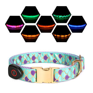 Collar de perro de nailon recargable por USB, luz <span class=keywords><strong>LED</strong></span>, estampado personalizado, correa de perro intermitente luminosa ajustable de lujo que brilla en la oscuridad - Product Image 3
