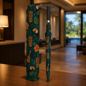 Parapluies de golf personnalisés avec logo, style rétro des îles du Pacifique, motifs Tiki, faible MOQ, 150 pièces, réponse rapide. - Product Image 4